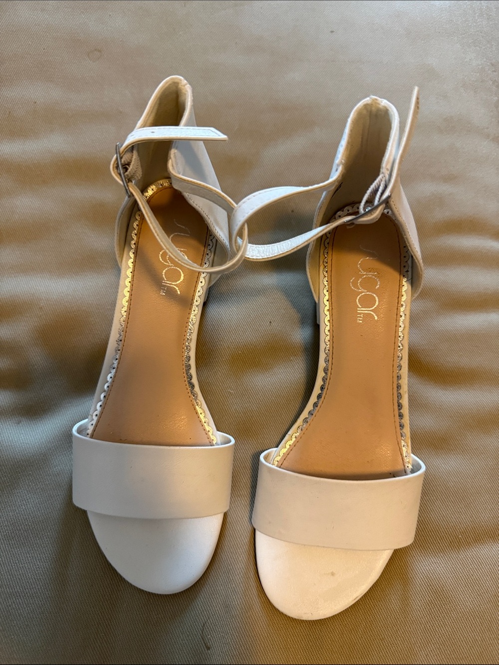 Sugar White Ankle-Strap Block Heel Sandals